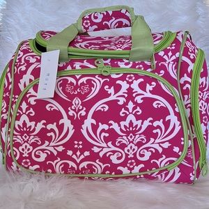 Medium pink/green and white travel bag